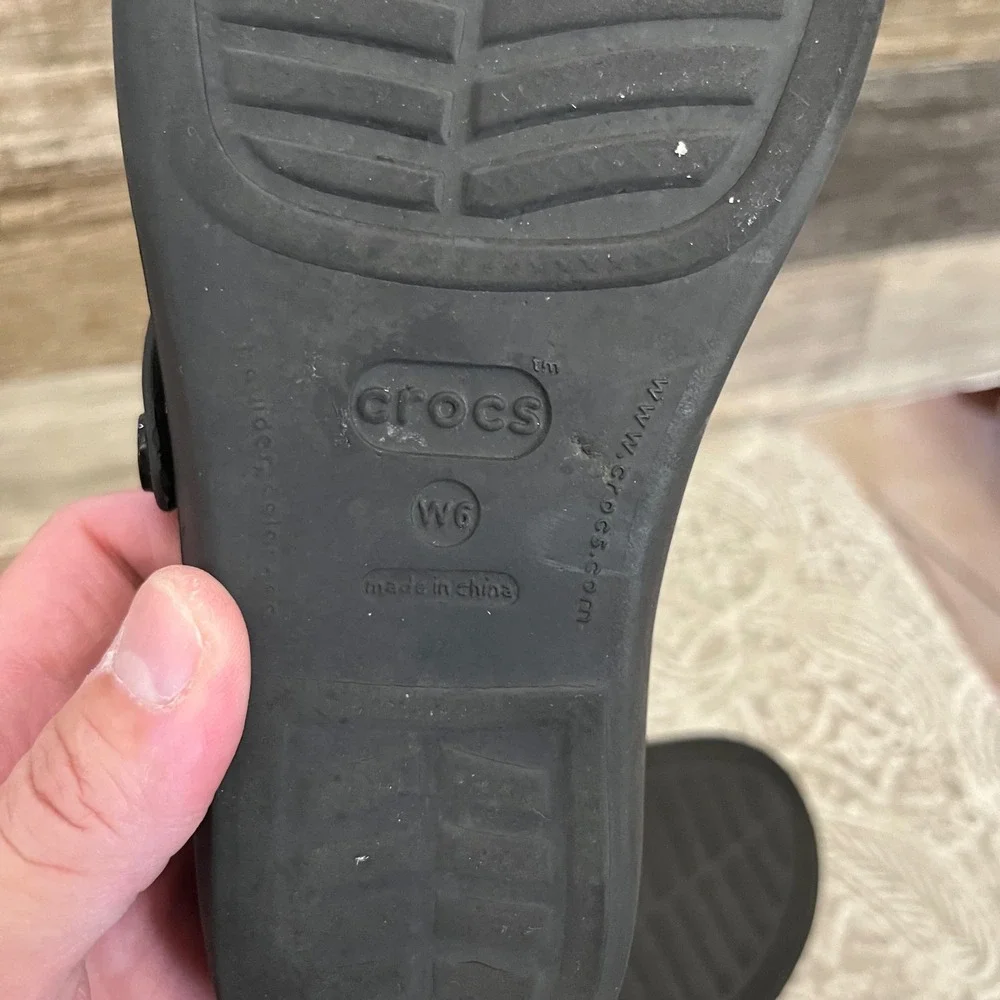Crocs Monterey Strappy Wedge Sandals Black Slides Womens Size 6 206304
